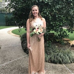 BHLDN Rose Gold Sequin Gown